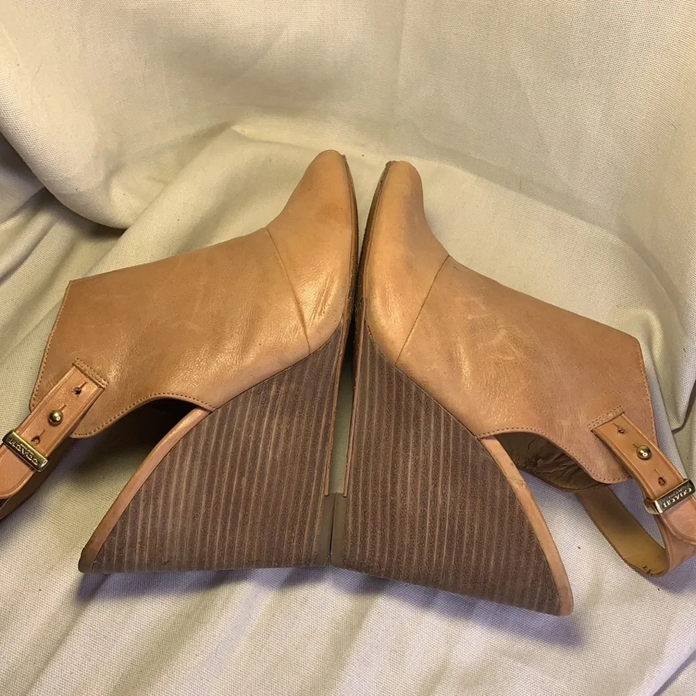 Coach peep toe leather wedge slingback shoes